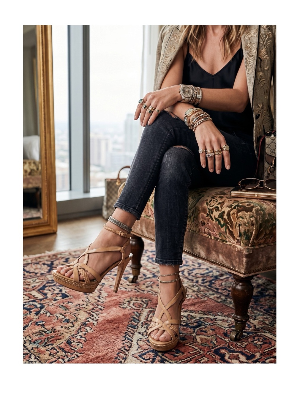Joan & David ❁ Dakenyon Platform Stilettos Heeled Sandals ❁ Nude Patent Leather